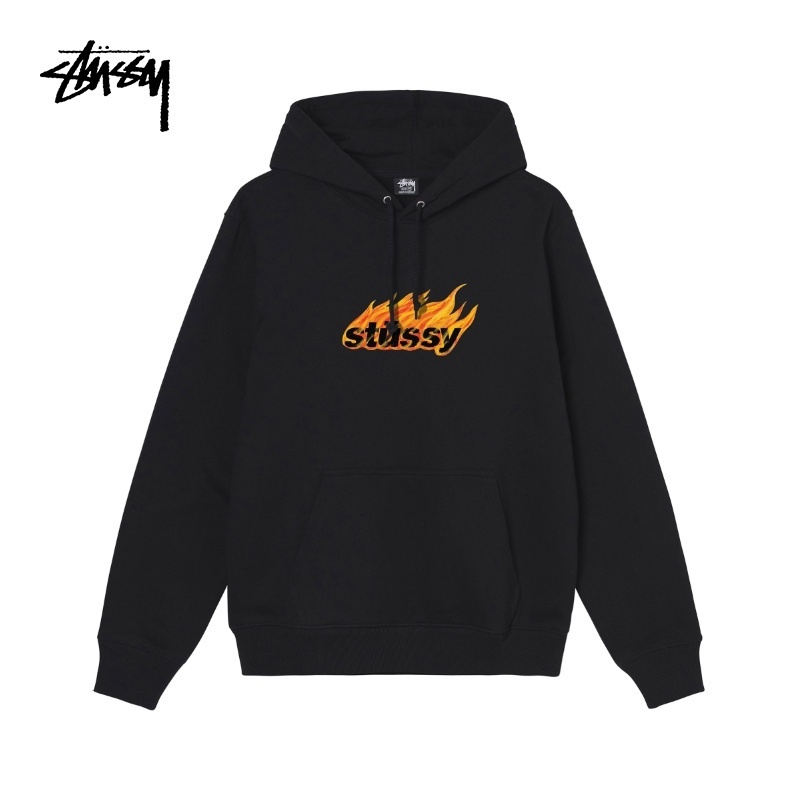 Stussy Áo hoodie In Chữ Và Hình Ngọn Lửa Cá Tính Thời Trang