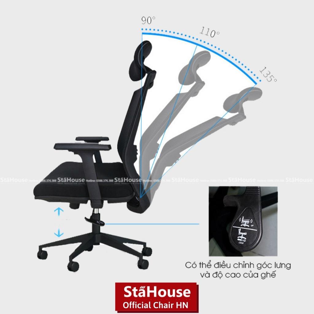 Ghế Công Thái Học chân xoay lưng lưới tựa đầu GX528, Ghế Văn Phòng Làm Việc Stahouse Official Chair HN