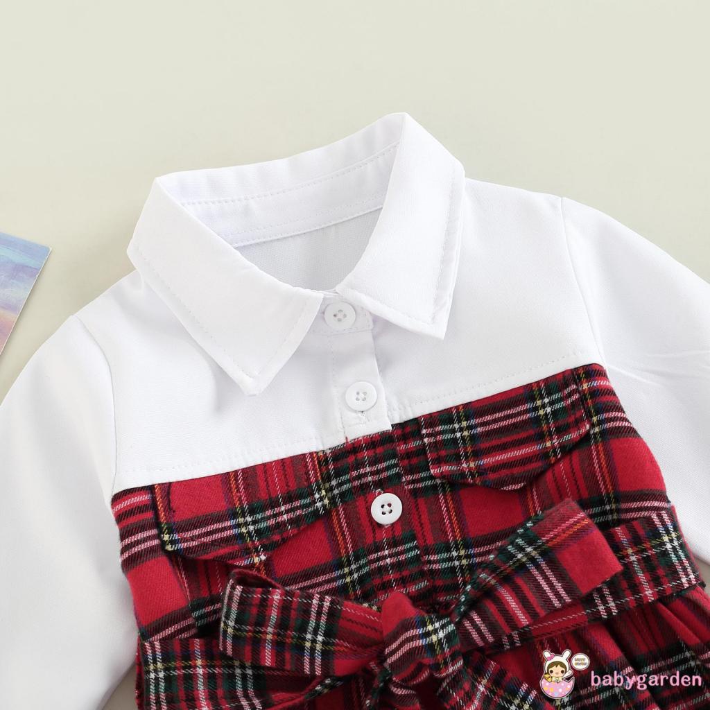 Đầm Chữ A Tay Dài Cổ Bẻ In Họa Tiết Caro Phối Thắt Lưng Thời Trang Mùa Xuân Cho Bé Gái 6 Tháng-5 Tuổi