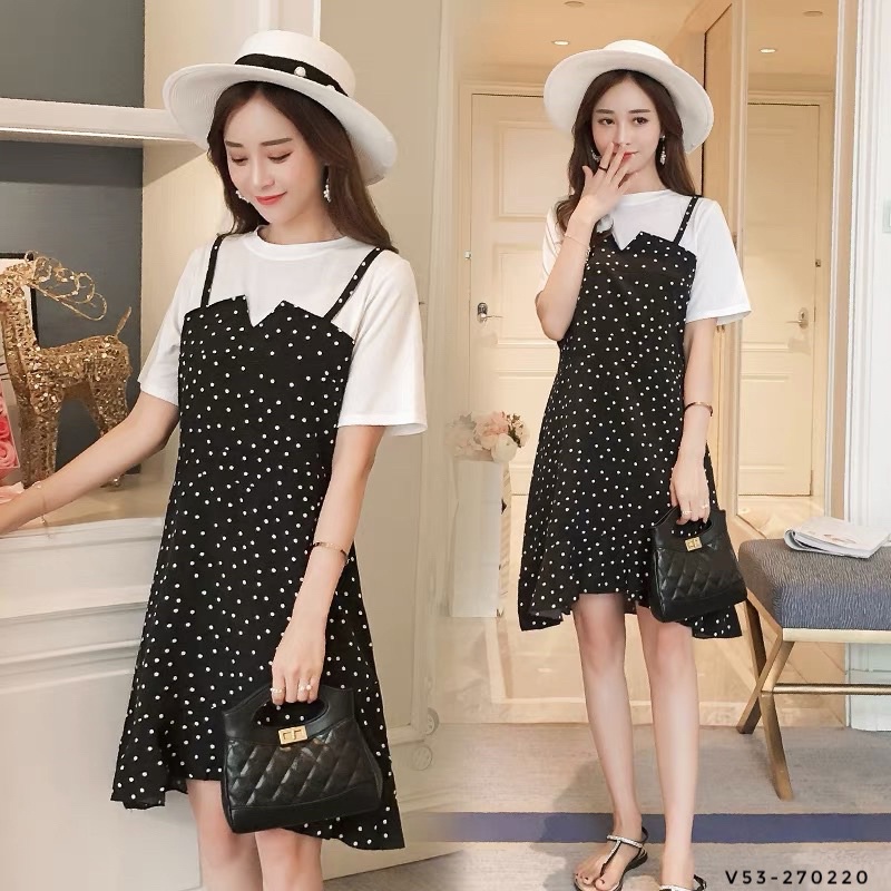 v53 váy giả yếm chấm bi cho con bú
