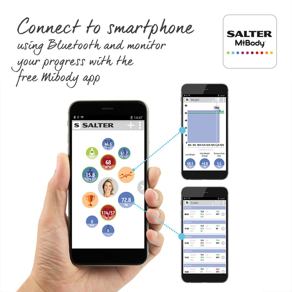 Cân phân tích chỉ số cơ thể thông minh Salter 9192BK3R - Kết nối qua app