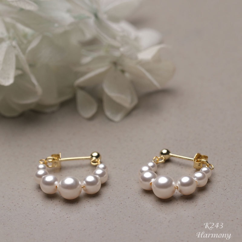 Khuyên tai ngọc trai nhân tạo nữ bạc 925 mạ vàng chuỗi hạt 2 | HARMONY ACCESSORIES K243