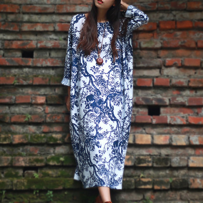 Đầm Maxi Nữ Dài Tay Cổ Tròn Form Dài Rộng Thời Trang Hàn | BigBuy360 - bigbuy360.vn