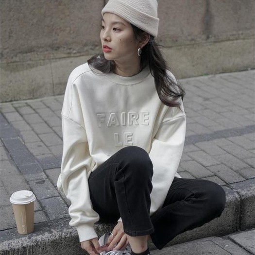 Áo thun cotton cổ tròn tay dài dáng rộng màu sắc đơn giản phong cách Hàn Quốc thời trang thu đông cho nữ