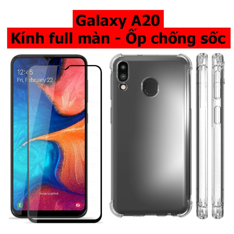 Bộ ốp lưng chống sốc và kính cường lực full màn hình Galaxy A20