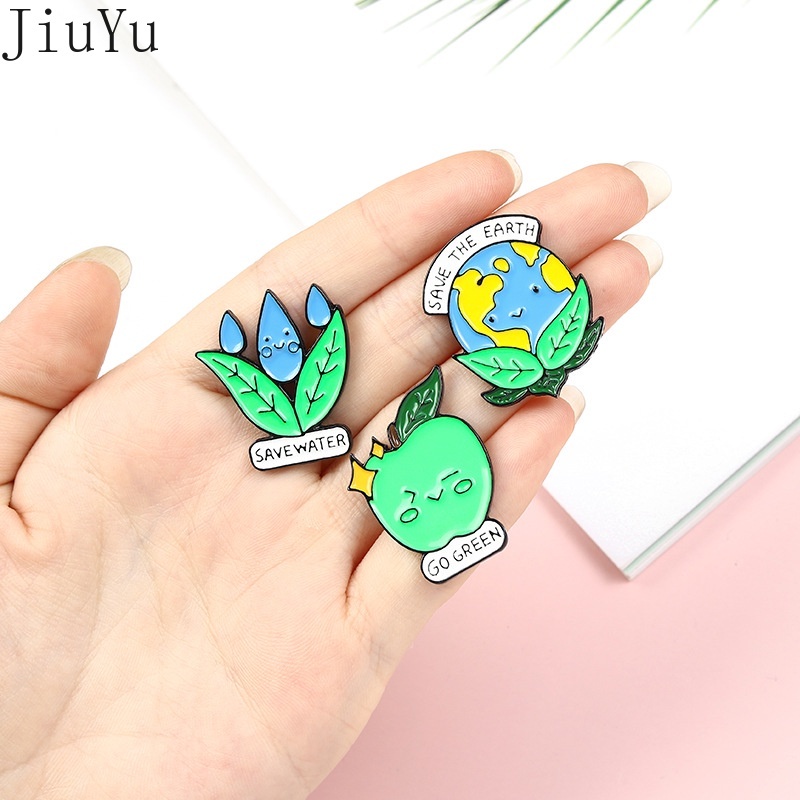 Ghim Cài Áo Kim Loại Tráng Men Hình Trái Đất Hoạt Hình Thân Thiện Với Môi Trường