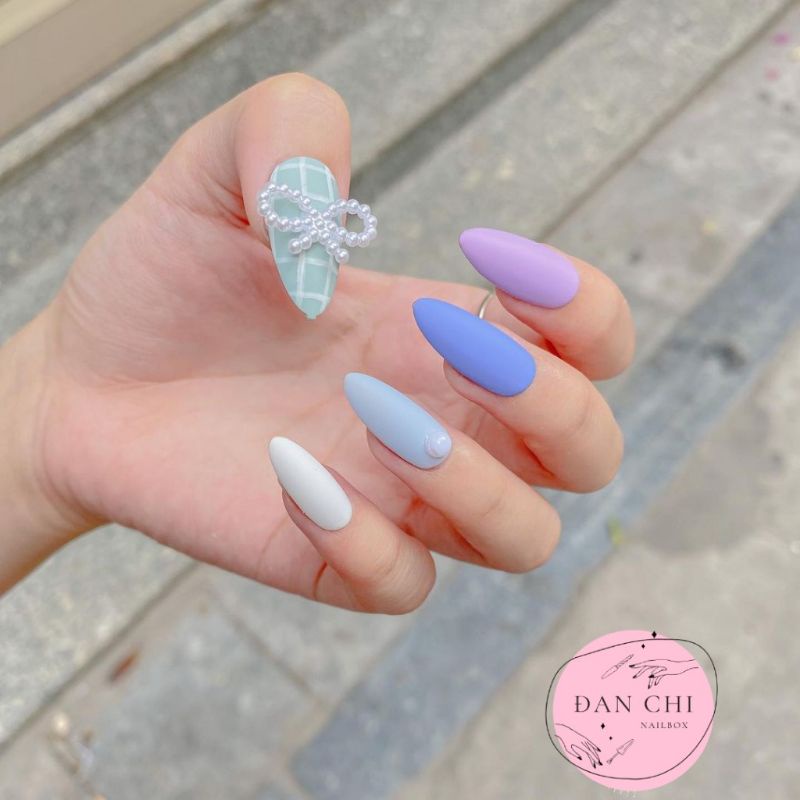 NailBox móng úp thiết kế sẵn Mẫu Mix Màu Charm Nơ