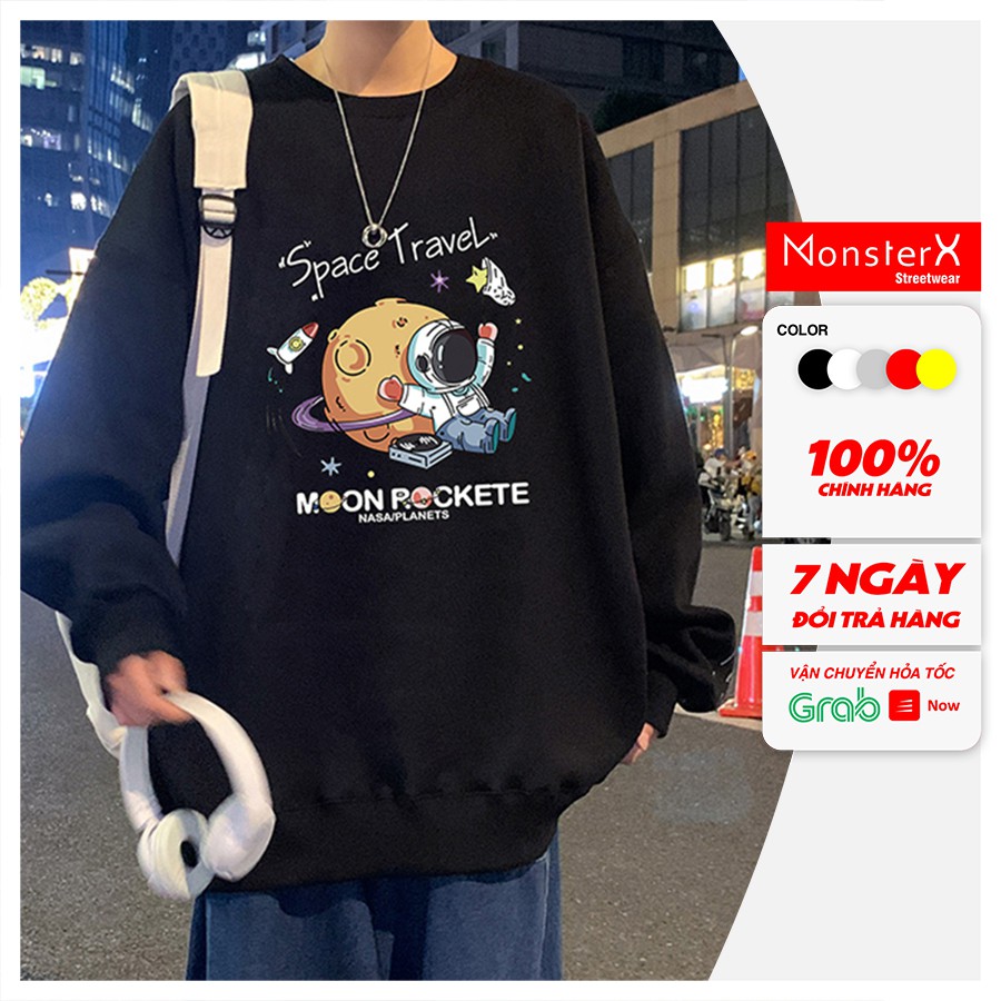 Áo dài tay NỈ BÔNG Unisex MonsterX phi hành new Sweater Ulzzang cặp đôi nam nữ form rộng oversize Hàn Quốc