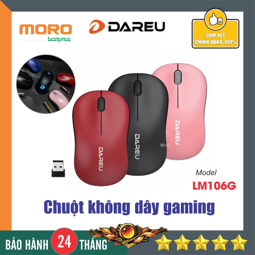 [Chính Hãng] Chuột không dây Dareu LM106G Black/ Red /Blue / Pink - Bảo hành 24 tháng