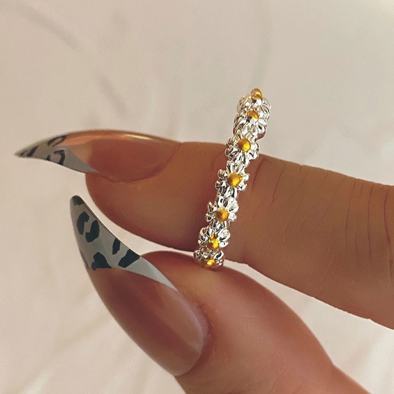 Nhẫn Hở Họa Tiết Hoa Cúc Phong Cách Vintage Hàn Quốc Có Thể Điều Chỉnh Cho Nữ