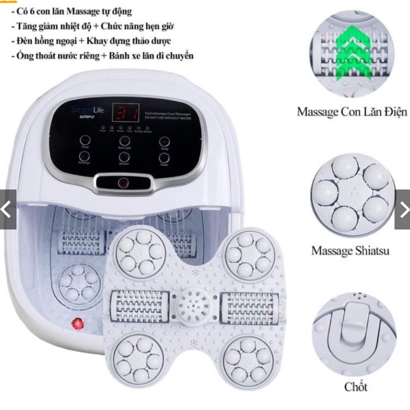 Bồn massage ngâm chân tự động Serenelife SL12 HT Beauty, mát xa rung thủy nhiệt trị liệu với 6 con lăn massage tự động