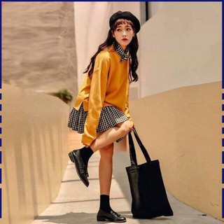 ✅áo nỉ váy phối kẻ karo cá tính homeprince