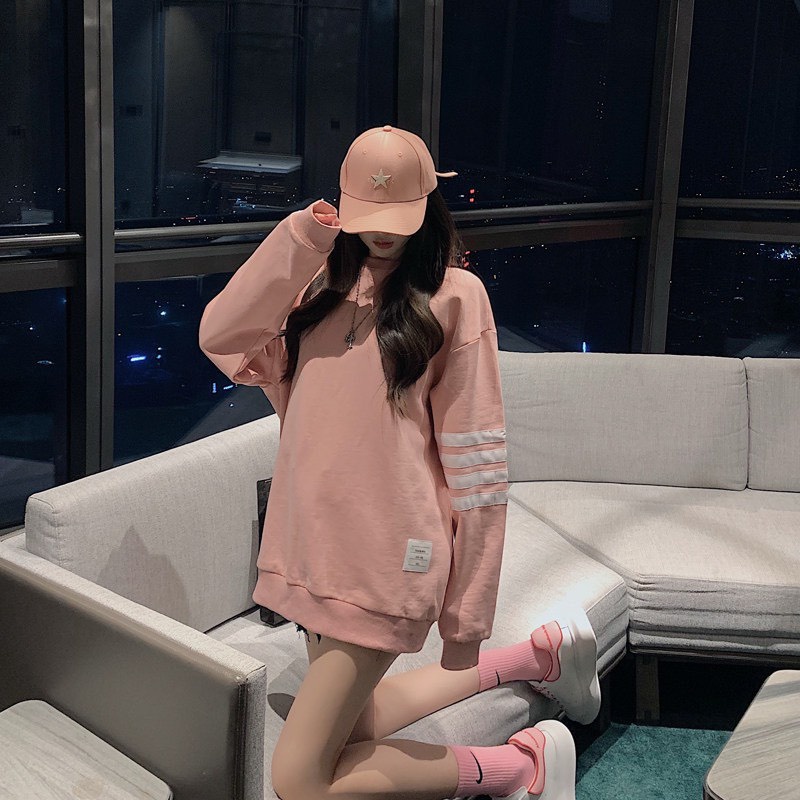 Áo Sweater nam nữ-Áo Fom rộng dáng Unisex chất liệu nỉ bông tay áo 4 sọc cao cấp