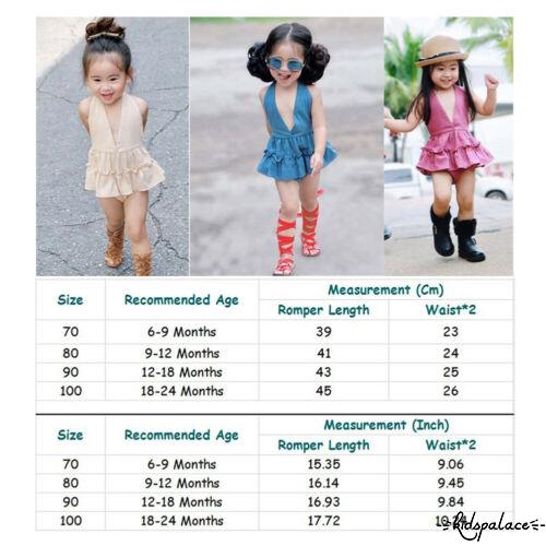➤♕❀❤Baby Girl Clothes Ruffles Solid Color Sleeveless Deep V Neck Romper Dress