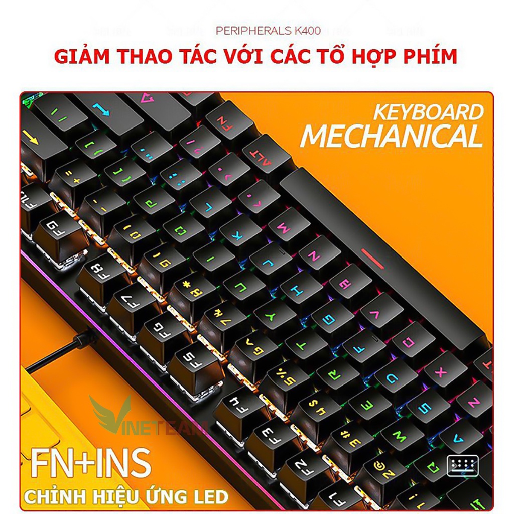 Bàn Phím Cơ Gaming K400 Led siêu đẹp - 10 Chế Độ Khác Nhau- Máy Tính PC - Laptop- Chuyên Game -dc4711
