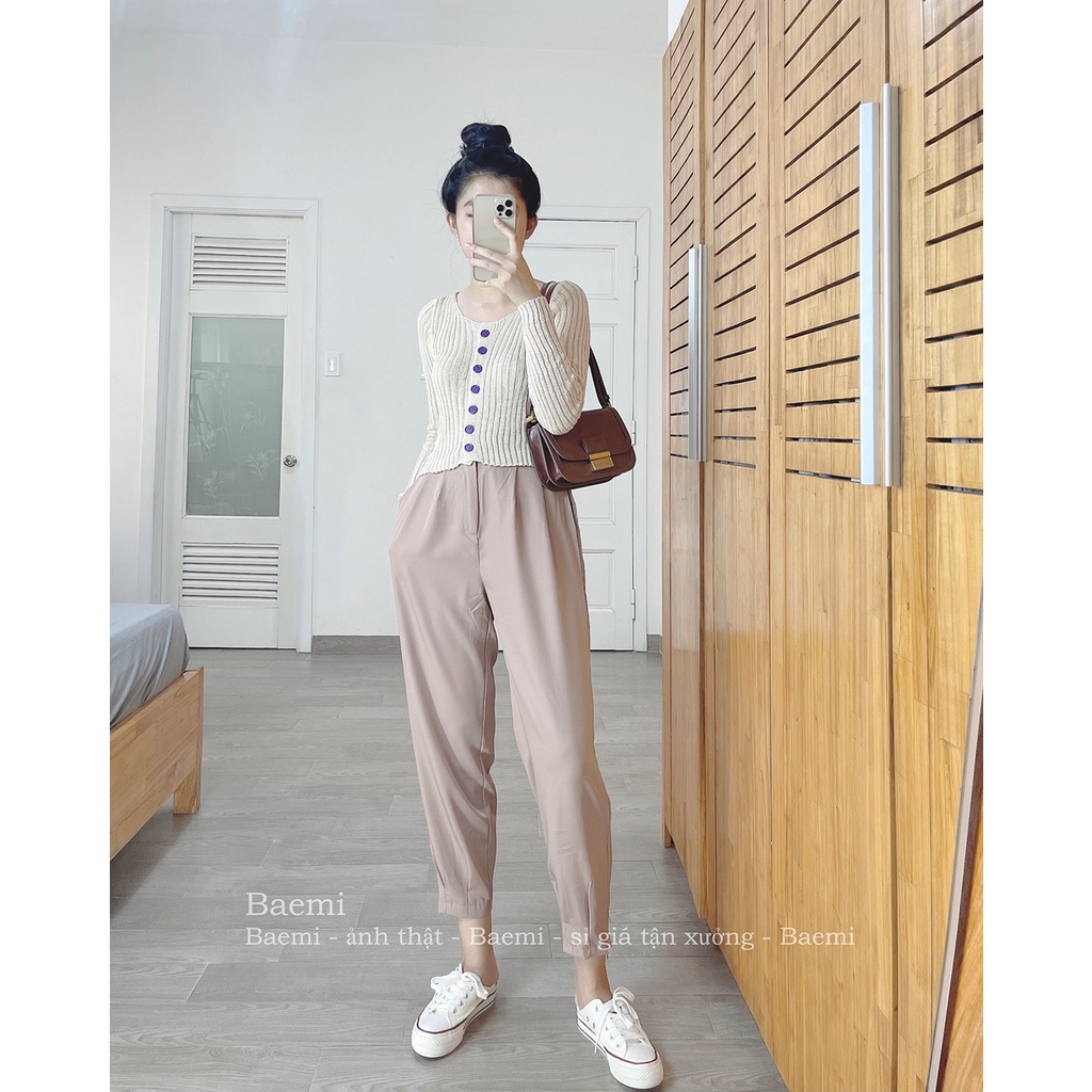 Set quần form rộng + áo len, gam màu nâu be, phong cách Hàn Quốc - S/M/L