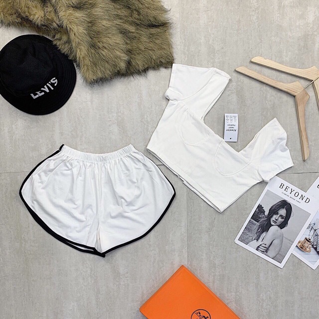 [ Mã FAMAYWA2 giảm 10K đơn 50K] Set áo cropto cổ U tay con quần thể thao nữ - freesize dưới 51kg- Carotshop | BigBuy360 - bigbuy360.vn