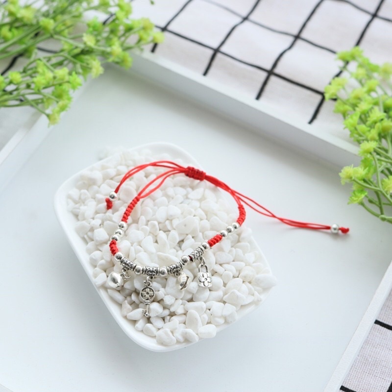 [14 mẫu] Lắc chân nữ chỉ đỏ cầu may mắn đính hạt phong cách Hàn Quốc.  xinh xắn, dễ thương. phù hợp cho mọi lữa tuổi