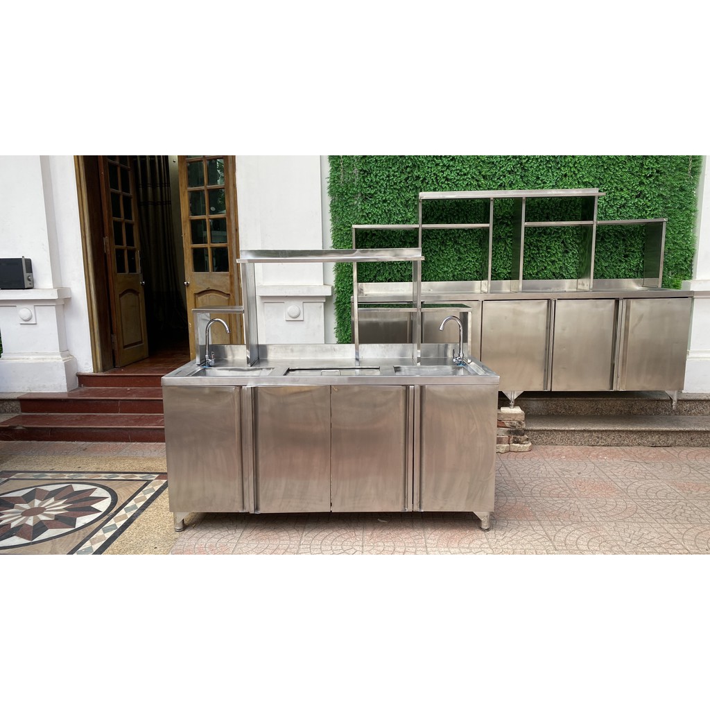 SẴN HÀNG Quầy bar pha chế cho các quán trà chanh, trà sữa inox chống rỉ, Quầy inox 201 giá siêu sốc