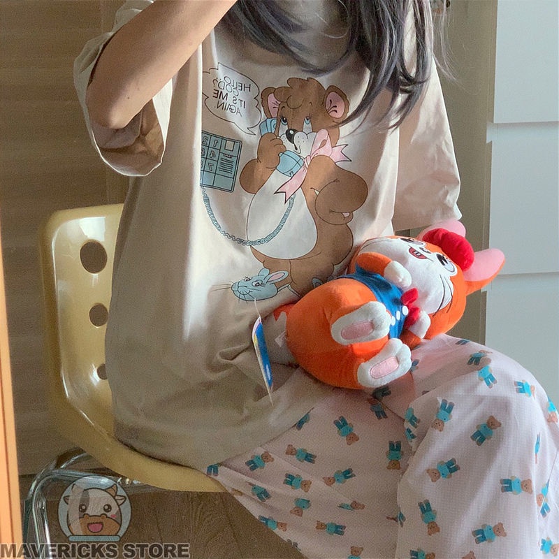 Quần ống rộng In Họa Tiết Gấu Dễ Thương Phong Cách Nhật Hàn Thời Trang Cho Nữ
