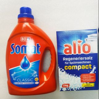 Combo rửa bát: Gel Somat 2 lít + muối Alio 2kg