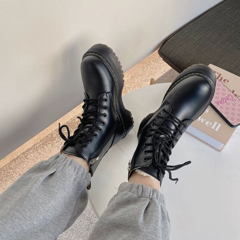 (HÀNG ORDER - ẢNH THẬT FEEDBACK) LEATHER PLATFORM BOOTS - BỐT ULZZANG ĐẾ CAO 5CM MÀU ĐEN | BigBuy360 - bigbuy360.vn