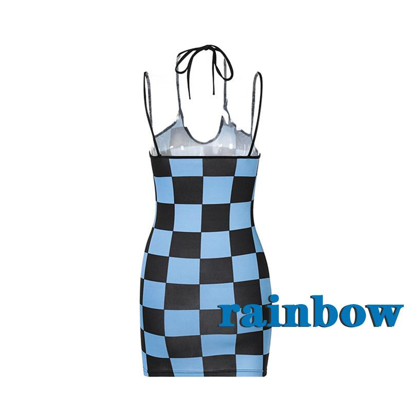 Đầm Hai Dây Cổ Chữ U Họa Tiết Sọc Caro Màu Cầu Vồng Thời Trang Mùa Hè Cho Nữ | BigBuy360 - bigbuy360.vn