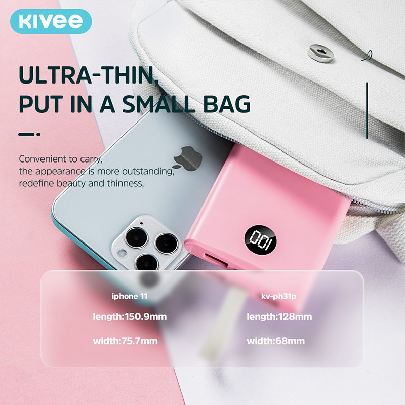 Sạc Dự Phòng Kivee Kv-ph31p Dung Lượng 10000mah Có Đèn Led Trên Màn Hình Hiển Thị Nhiều Màu Tùy Chọn