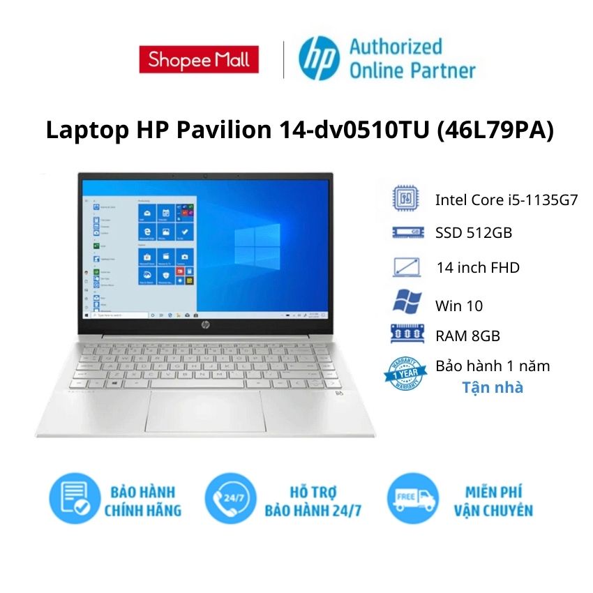 [ELGAME10 giảm 10% tối đa 2TR] Laptop HP Pavilion 14-dv0510TU (46L79PA)/ Core i5/ RAM 8GB/ 512GB SSD/ 14inch FHD