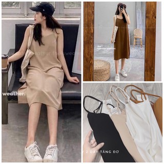 Váy 2 dây chất đũi lụa trơn basic, đầm dáng suông ulzzang HD01