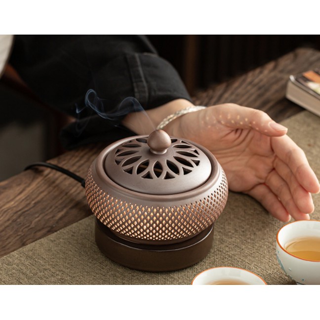 Lư xông trầm điện gốm cao cấp có hẹn giờ có đèn