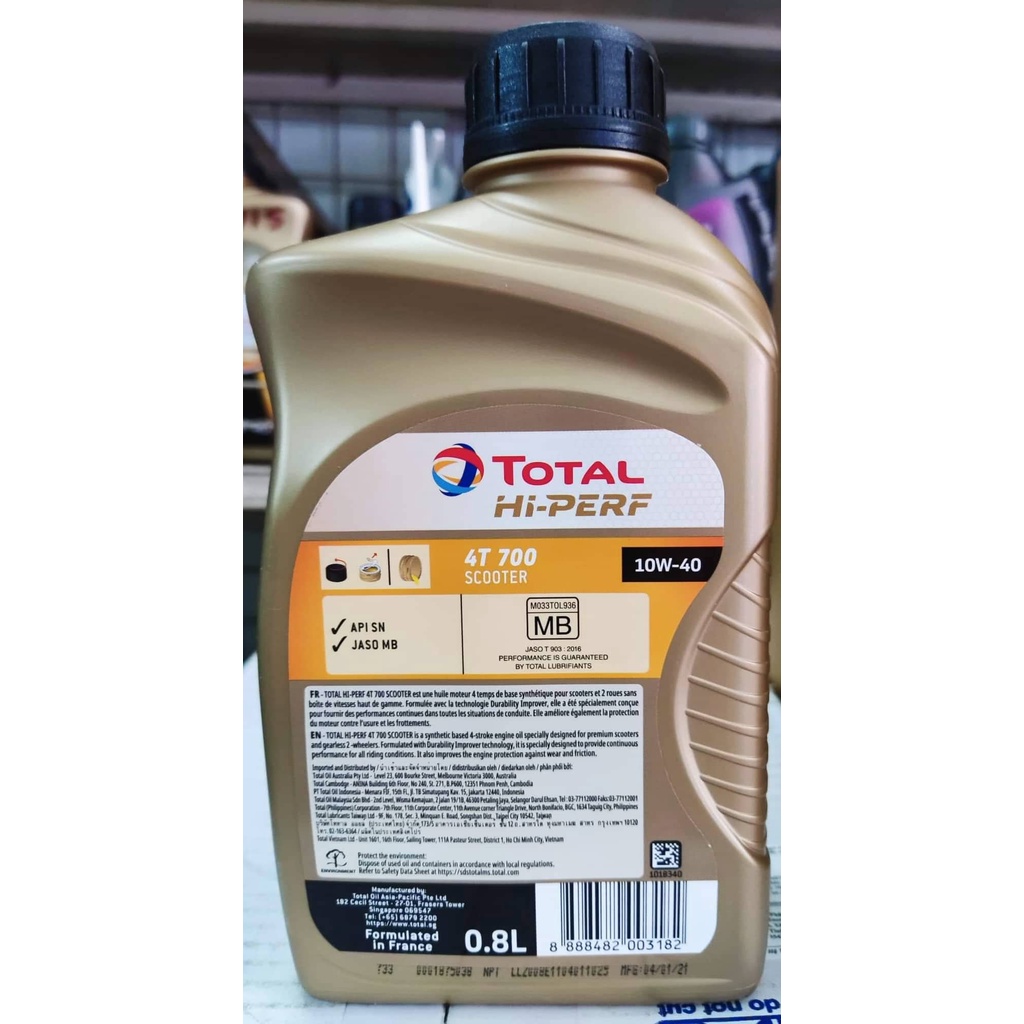 Dầu nhớt Total Hi-Perf 4T 700 Scooter MB 10W40 - 800ml - dành cho xe tay ga