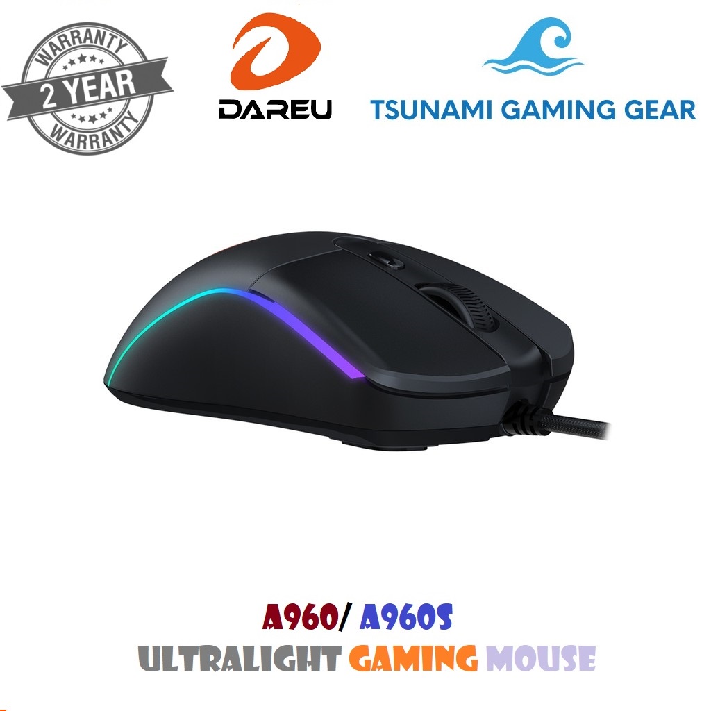 Chuột Gaming DAREU A960/ A960s BLACK ULTRALIGHT RGB/ Pixart PWM3336 - PWM3337/ màu đen