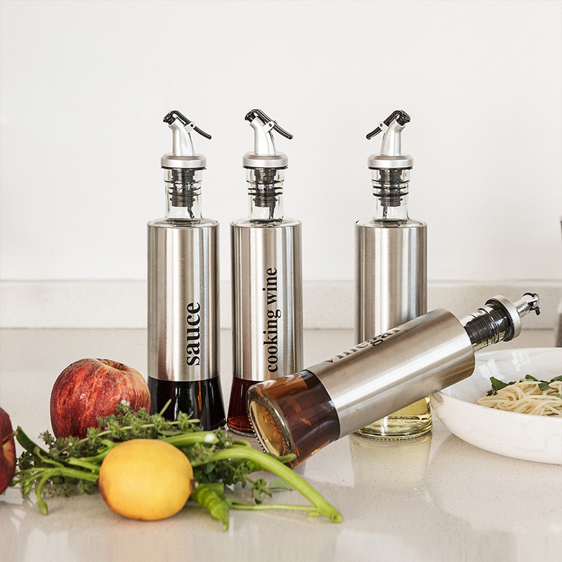 Chai chiết rót dầu ăn thuỷ tinh bọc inox ,đựng gia vị nhà bếp