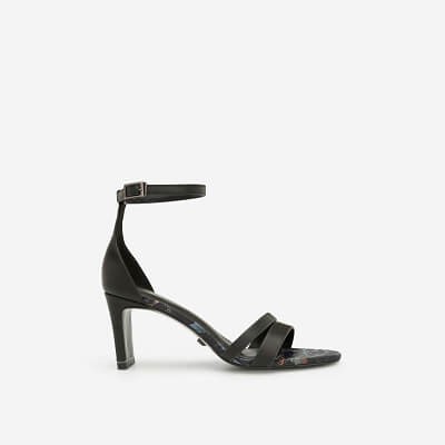 Vascara Giày Cao Gót Ankle Strap Phối Họa Tiết - Màu Đen