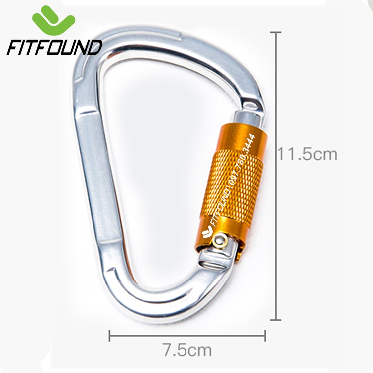 Móc Khóa Carabiner Chữ D Hợp Kim Kẽm Nhôm Có Ren Khóa Chịu Tải 25K 2500Kg Chuyên Leo Núi, Nhảy Dù, Yoga