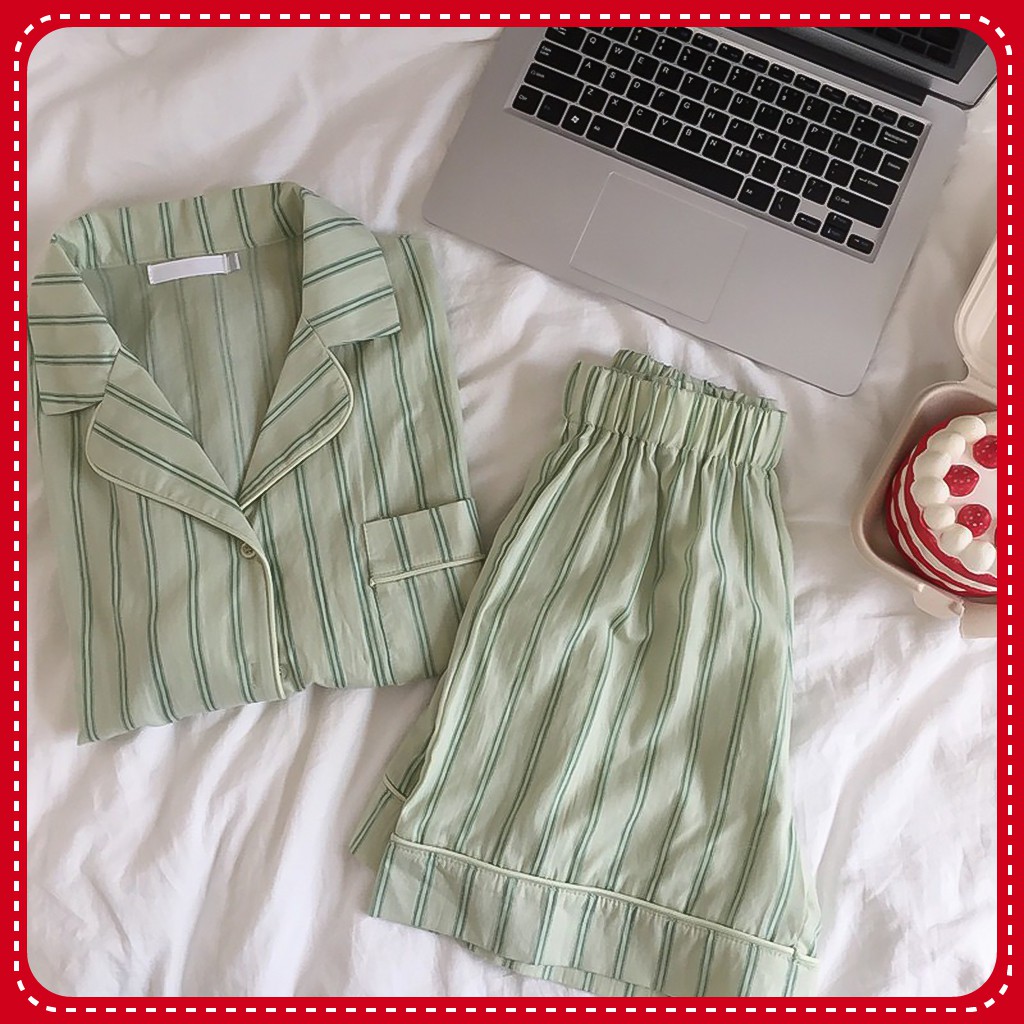 Đồ Ngủ Pijama Ngắn Tay, Bộ Ngủ Họa Tiết Kẻ Sọc Ulzzang Hot Trend | BigBuy360 - bigbuy360.vn