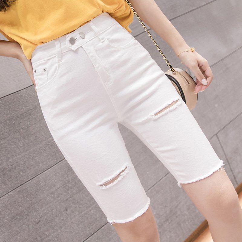 Quần short Denim lưng cao co giãn tốt thiết kế trẻ trung cho nữ