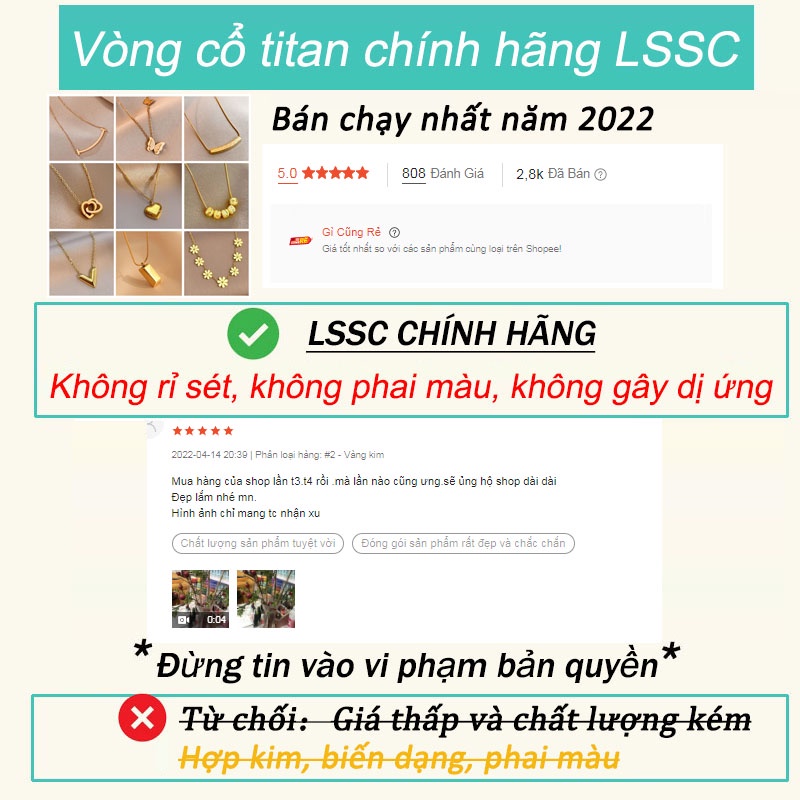 Vòng cổ nữ Titan Hình trái tim không gỉ dây chuyền vàng phong cách Hàn Quốc Trang sức titan