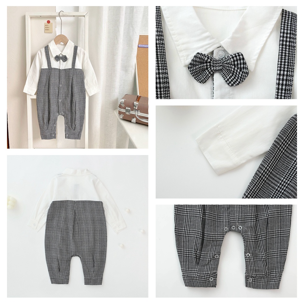 Áo Liền Quần Sanlutoz Vải Cotton Kẻ Sọc Ca Rô Dài Tay Thời Trang Mùa Thu Cho Bé Trai