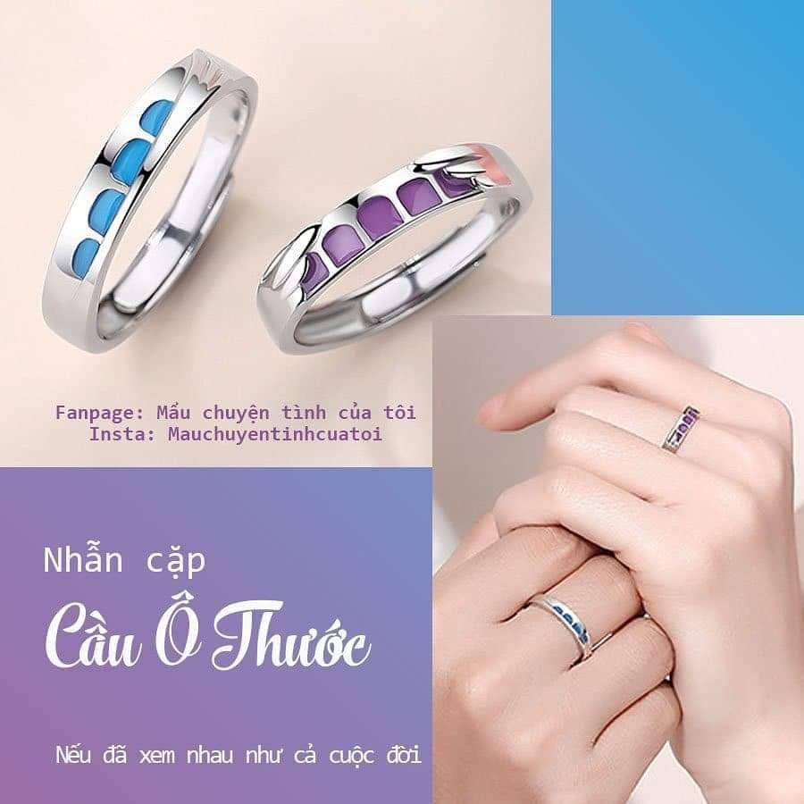Nhẫn bạc Cầu ô thước- Nhẫn bạc cặp đôi - Tặng hộp nhung và khăn lau bạc Fullbox - Mẩu chuyện tình của tôi
