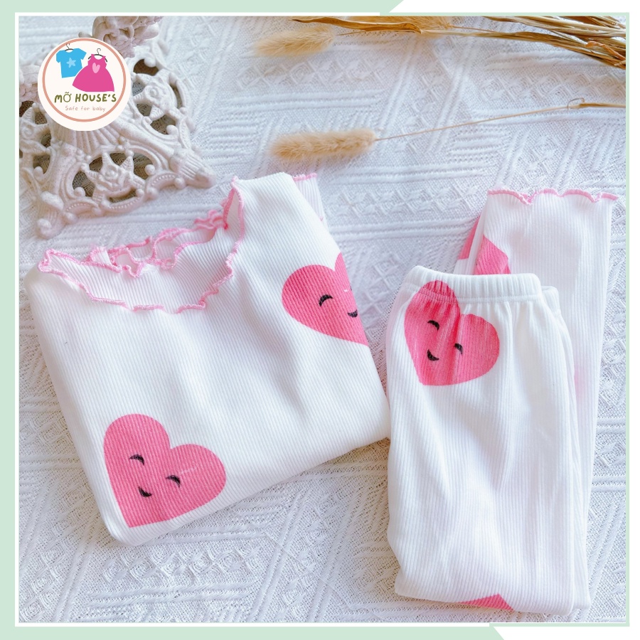 Bộ quần áo thun tăm , bộ thun tăm dài tay họa tiết dễ thương cho bé gái từ 8kg đến 22kg BBG17