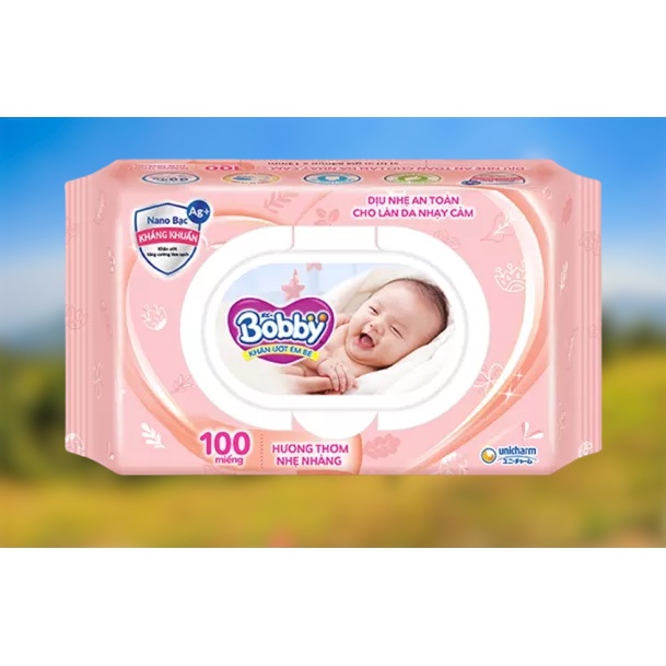 Khăn ướt Bobby Care hương thơm nhẹ nhàng 100 tờ/gói (Hồng)