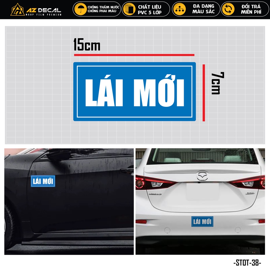 Sticker Dán Xe Ô Tô Lái Mới | STOT-38 | Tem Decal Dán Sườn Cản Sau Kính Lái Xe Hơi Oto Tải Xe Khách 4 Chỗ