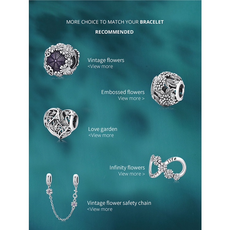 Hạt trang sức BAMOER bạc sterling 925 hình khu vườn phong cách vintage SCC2098