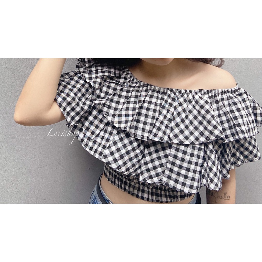 Áo crop 2 tầng. Trắng và caro [Lovi] | BigBuy360 - bigbuy360.vn