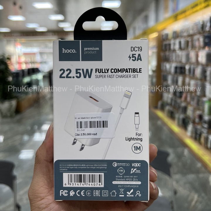 Bộ sạc nhanh Hoco DC19 USB to sạc nhanh 22.5W,Quick charge 3.0,hỗ trợ sạc VOOC,dành cho IP8 đến 12 Prm