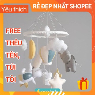 [ĐẸP NHẤT SHOPEE + FREE THÊU TÊN] Đồ chơi treo nôi cũi handmade Coco Kids ảnh thật 100%, tự xoay phát nhạc THỎ BẦU TRỜI