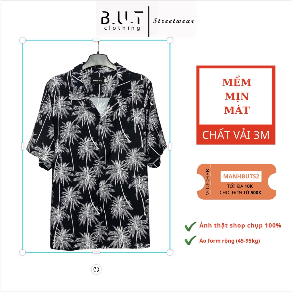 Áo sơ mi họa tiết ngắn tay DỪA ĐEN trơn mềm dành cho nam nữ | BUTCLOTHING