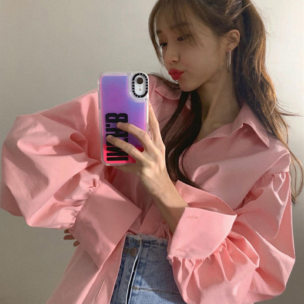 Áo Kiểu Nữ Blouses Women New Korean loose lantern sleeve long sleeve student college style pink